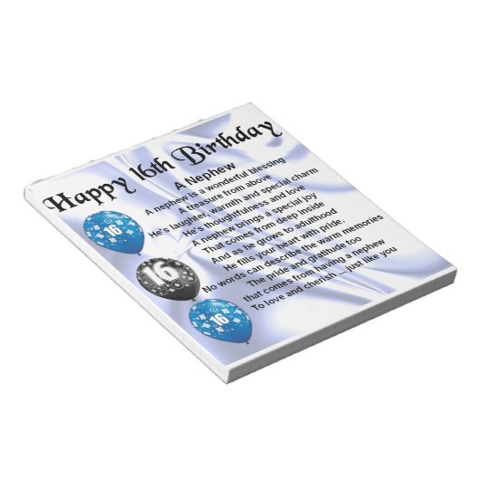 Nephew Gedicht - 16. Geburtstag Notizblock (angewinkelt)