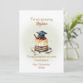 Nephew Graduation Cap and Cake Congratulations (Stehend Vorderseite)