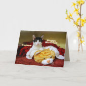 Nephew Happy Birthday Kitten mit Toy Tiger Karte (Gelbe Blume)
