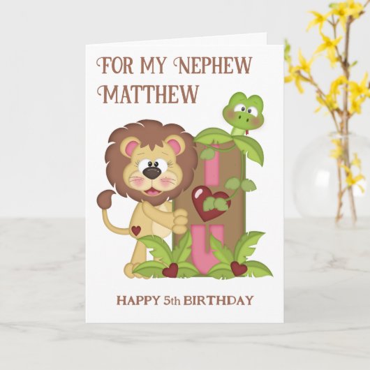 Nephew Niedlich Lion Fifth Birthday Wwünschcard Karte (Gelbe Blume)