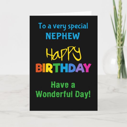 Nephew Rainbow Colors on Black Birthday Card Karte (Vorderseite)
