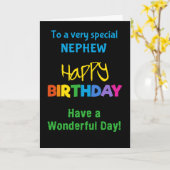 Nephew Rainbow Colors on Black Birthday Card Karte (Gelbe Blume)
