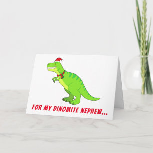 Nephew: T-Rex in Weihnachtsmannmütze zu Weihnachte Feiertagskarte