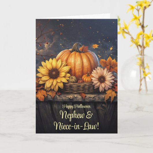 Nephew und Ehefrau Niece in Law Happy Halloween Karte (Gelbe Blume)