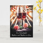 Nephew und Ehemänner Jahrestag mit rosa Champagner Karte (Gelbe Blume)