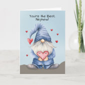Nephew Valentine Funny Gnome Wearing Denim Karte (Vorderseite)