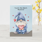 Nephew Valentine Funny Gnome Wearing Denim Karte (Gelbe Blume)