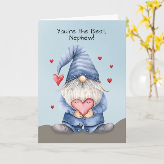 Nephew Valentine Funny Gnome Wearing Denim Karte (Gelbe Blume)