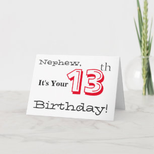 Nephews 13. Geburtstag grüßt in Rot und Schwarz. Karte