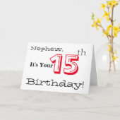 Nephews 15. Geburtstag grüßt rot und schwarz. Karte (Gelbe Blume)