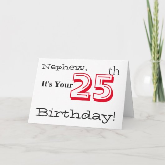 Nephews 25. Geburtstag grüßt rot und schwarz. Karte (Vorderseite)