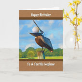 Nephews Geburtstag, Pelican mit Golf Ball Card Karte (Gelbe Blume)