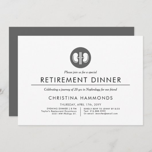 Nephrologe-Ruhestandessen | Minimaler Stil Einladung (Vorne/Hinten)