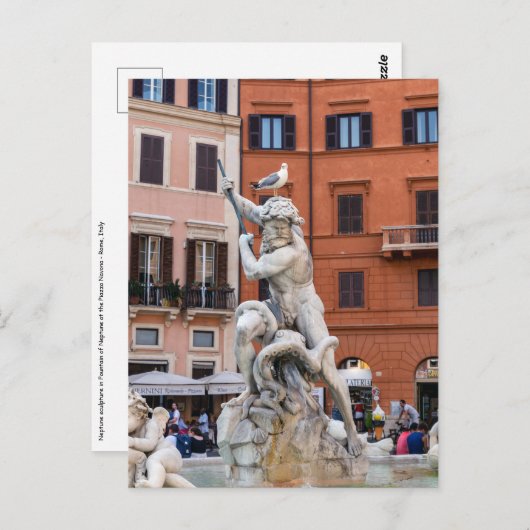 Neptun-Brunnen auf der Piazza Navona - Rom Postkarte (Vorne/Hinten)