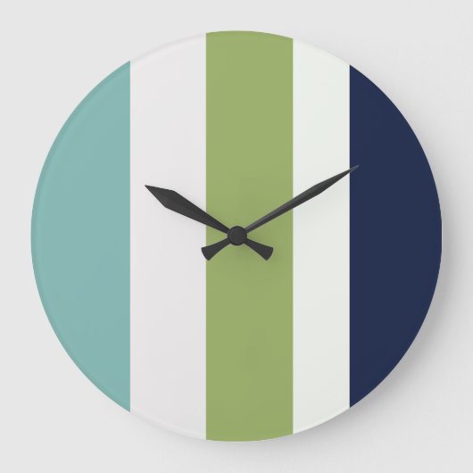 Neptun, Seashell, Grüne und Marine Streifen Große Wanduhr (Vorderseite)