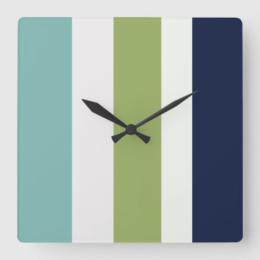 Neptun, Seashell, Grüne und Marine Streifen Quadratische Wanduhr (Vorderseite)