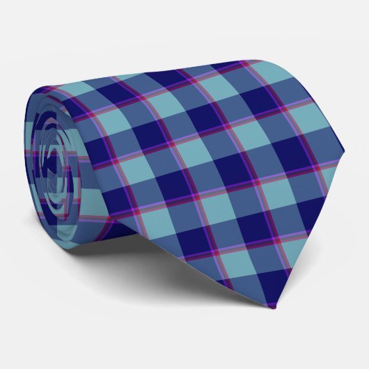 Neptune and Gulf Blue Plaid Neck Tie Krawatte (Gerollt)