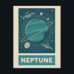 Neptune Retro Galaxy UFO Postkarte<br><div class="desc">Eine Retro-Abbildung von Neptun mit UFOs.</div>