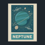 Neptune Retro Galaxy UFO Postkarte<br><div class="desc">Eine Retro-Abbildung von Neptun mit UFOs.</div>