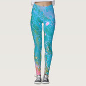 Neptune Sky Acrylic Pour Aqua Blue Abstrakt Leggings (Vorderseite)
