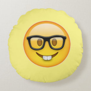 Nerd Boy Glasses Emoji Round Pillow Rundes Kissen