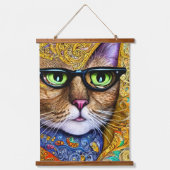 Nerd Cat Wandteppich Mit Holzrahmen (Vorderseite 2)