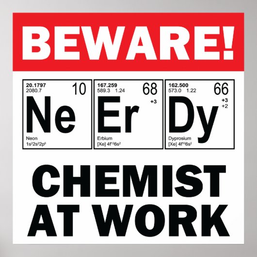 Nerd-Chemiker am Arbeitsplatz Poster (Vorne)