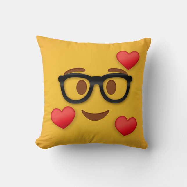 Nerd Emoji mit Herzkissen Kissen (Vorderseite)