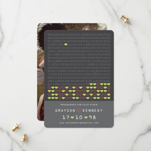 Nerd für die Liebe programmiert Binärcode Termin v Save The Date (Vorderseite/Rückseite Beispiel)
