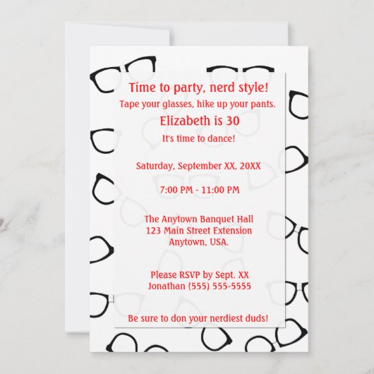 Nerd-Glas-Taschen-Schutz-Nerd-Thema-Party Einladung (Rückseite)