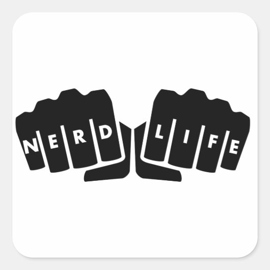 Nerd Life Knuckle Tattoo Quadratischer Aufkleber (Vorderseite)