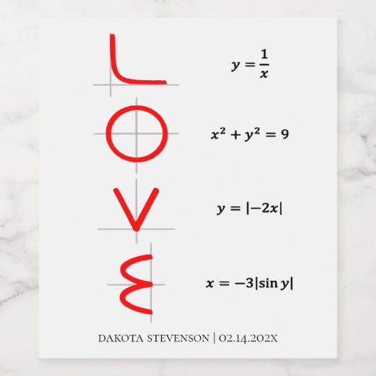 Nerd Spaß | Graph der Liebe von Mathematik und Sci Weinetikett (Einzelnes Label)