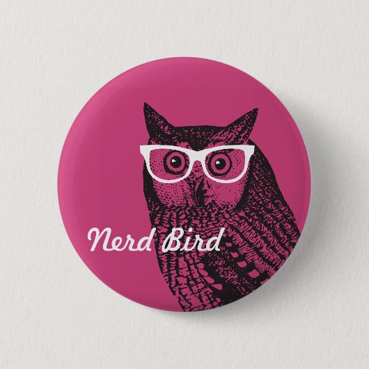 Nerd-Vogel Vintage-Grafik Eule Knopf Button (Vorderseite)
