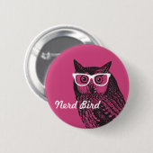 Nerd-Vogel Vintage-Grafik Eule Knopf Button (Vorne & Hinten)