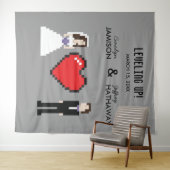 Nerdige 8-Bit-Herz-Hochzeit oder Verlobungshinterg Wandteppich (Beispiel (Horizontal))