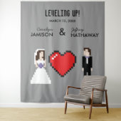 Nerdige 8-Bit-Herz-Hochzeit oder Verlobungshinterg Wandteppich (Beispiel)