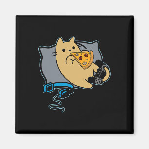 Nerdige Pizza essende Gamer-Katze Spiel pausiert Magnet