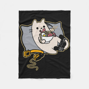 Nerdige Ramen essende Gamer-Katze Spiel pausiert  Fleecedecke