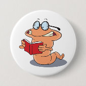 Nerdiger Bücherwurm beim Lesen eines Buches Button (Vorderseite)