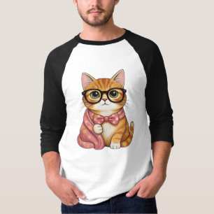 Nerdiges Orange-Katzen-Schleifen-T-Shirt T-Shirt