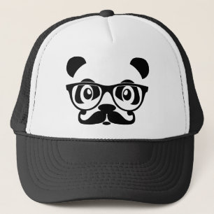 Nerdpanda mit dem Schnurrbart und den Gläsern Truckerkappe