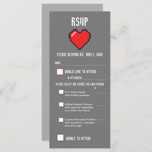 Nerdy 8-Bit Bride & Groom UAWG Menükarte (Vorne/Hinten)