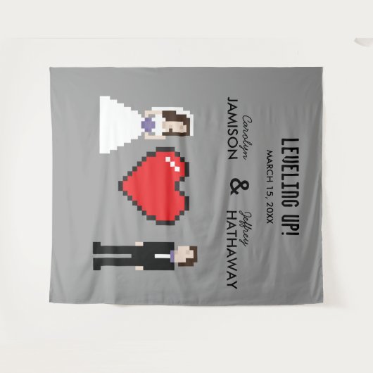 Nerdy 8-Bit-Herzenshöhe oder Verlobung Wandteppich (Vorderseite (Horizontal))