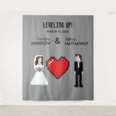 Nerdy 8-Bit-Herzenshöhe oder Verlobung Wandteppich (Vorderseite)