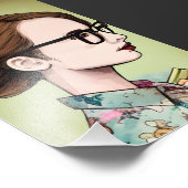 Nerdy Asian Girl Holding Books Fotodruck (Ecke)