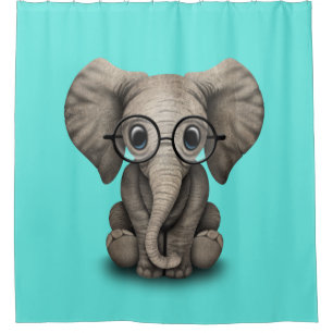 Nerdy Baby-Elefant-tragende Gläser Duschvorhang