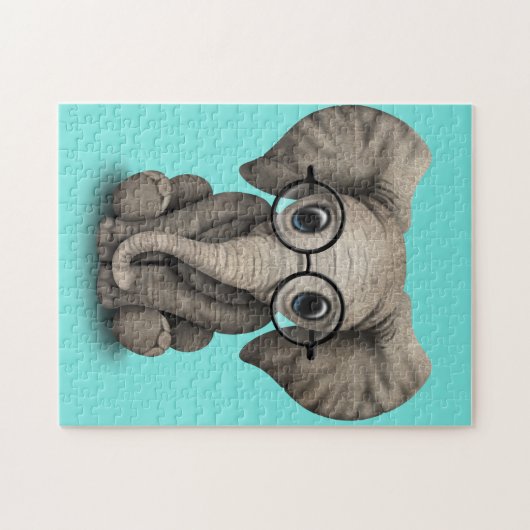 Nerdy Baby-Elefant-tragende Gläser Puzzle (Horizontal)