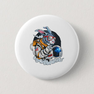 Nerdy Bunny Astronaut in Space, Explorer Spaceman Button