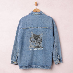 Nerdy Cat Foto Denim Jacke für Katzenliebhaber