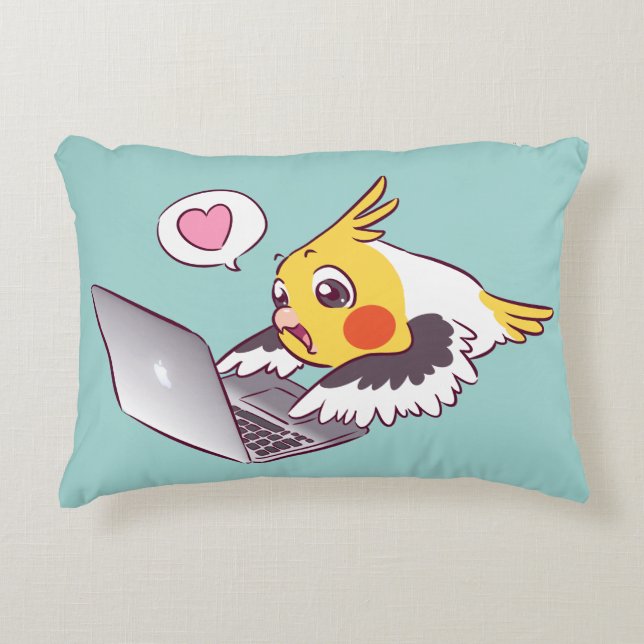 Nerdy Cockatiel niedlicher zeichnender Macbook Zierkissen (Vorderseite)